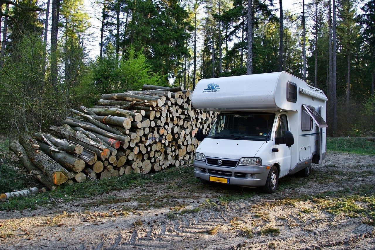 Camper in het bos